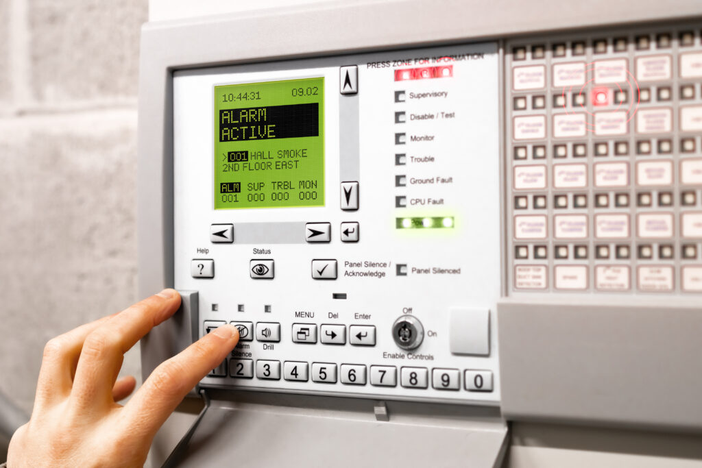 Fire,Alarm,Control,Panel,Is,Activated,And,In,Alert,Mode.