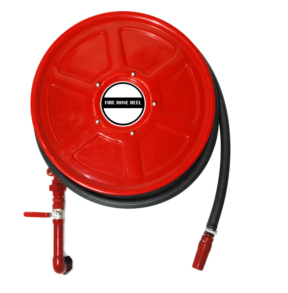 Red,Fire,Hydrant,Reel,On,A,Wall